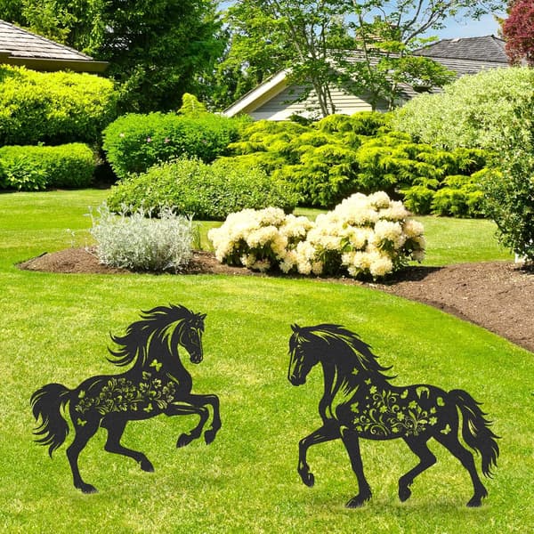 Blomstrete Hestehagepynt i Metall - 2-Delt Hul Hesteplenpynt Horse