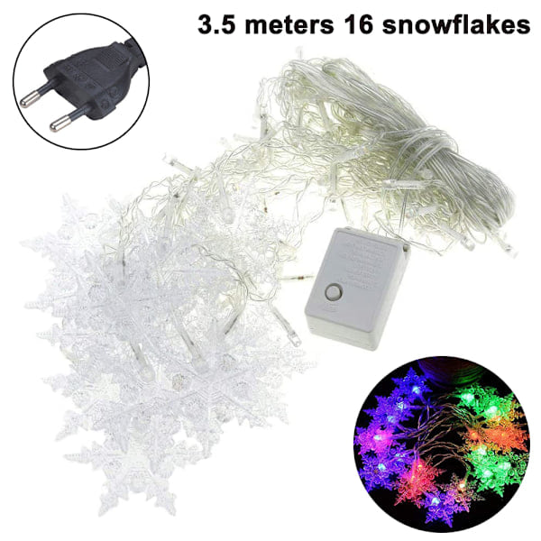 3,5M 96LED Snöflinga Gardin Ljus Plug in Slinga Ljus LED Fe Ljus Nattljus, Perfekt för Jul Bröllop Fest Dekoration Kandelaber - Varmvit