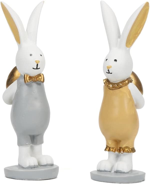 Easter Bunny Figurines, Resin Rabbit Statues, Easter Bunnies Holding Golden Eggs, Easter Decorations