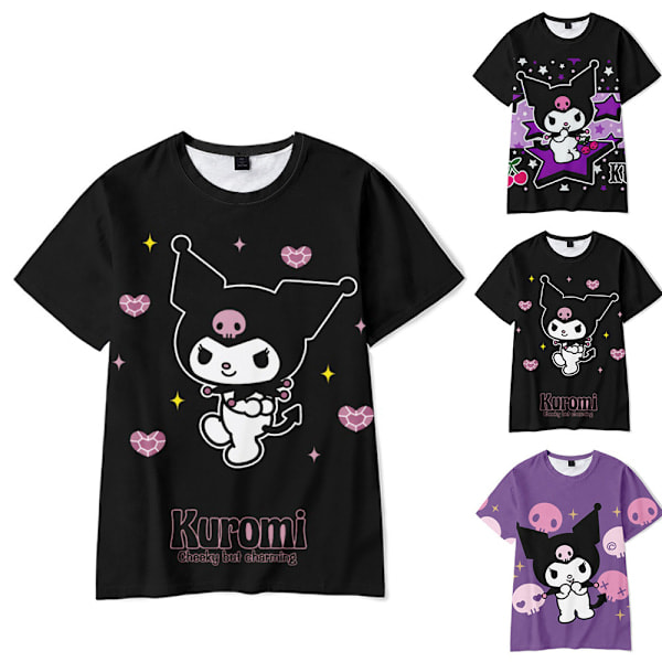 Barn Teenager Kuromi T-shirt Korthærmet Rund Hals Tee Cartoon Casual Topper Sommer A 130cm