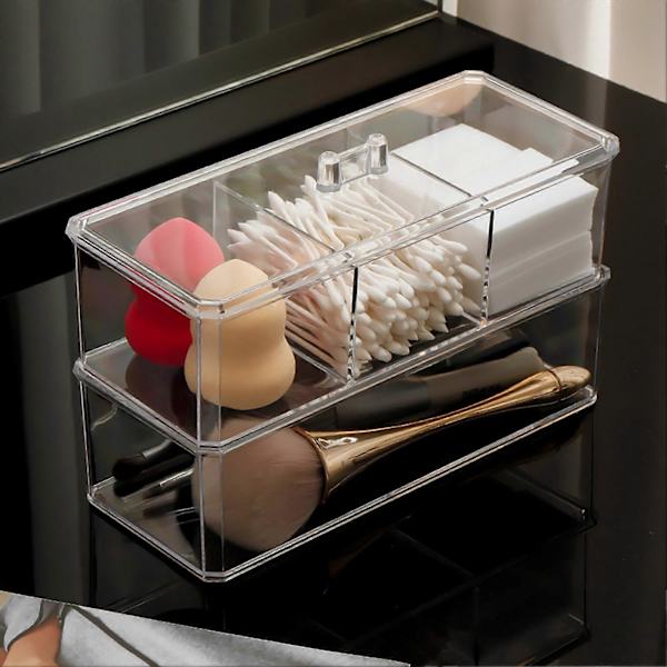 Acrylic Bathroom Storage Box, Large Capacity, Multi-layered, Dustproof, Transparent Storage Box with Cotton Pad Jikaix B