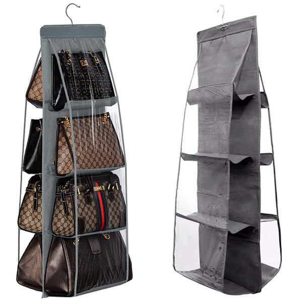 Hanging Bag Rack - Wardrobe Bag Organizer (Grey)