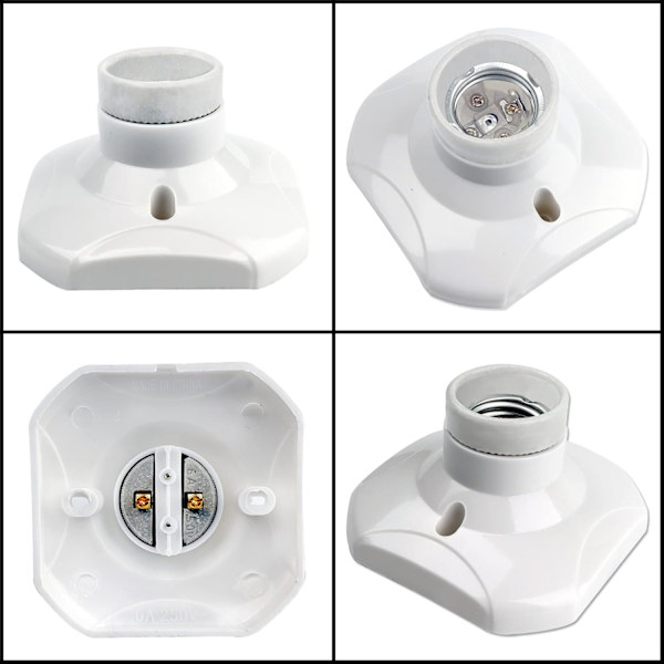 E27 Screw-in Socket for Ceiling Lamp, E27 Garage Socket, AC 220-240V, Socket Holder, White Plastic Socket, 6-pack 6pc