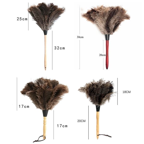 Fjerduster, antistatisk, vaskbar, genanvendelig, renser strudsefjer, træhåndtag, fluffy duster A
