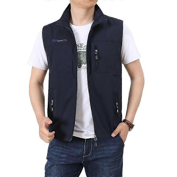 Herr Frilufts Sommar Arbetsväst Vår Multi-fickor Taktiska Västar Stor Storlek M-6XL Man Vandring Fiske Ärmlösa Jackor-xindaren marinblå 5XL navy blue