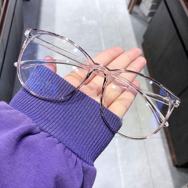 Färgskiftande blåljusglasögon PC Retro Glasögon Mode Helbåge Glasögon för Kvinnor Män Anti-bländning för Dagligt Bruk Transparent Gray Frame
