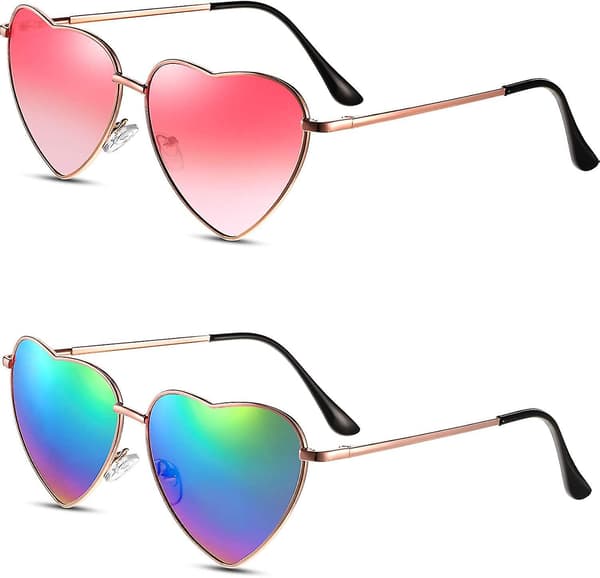 Hjerteformede solbriller med metallramme, retro hjerteformede solbriller (med reflekterende glass)