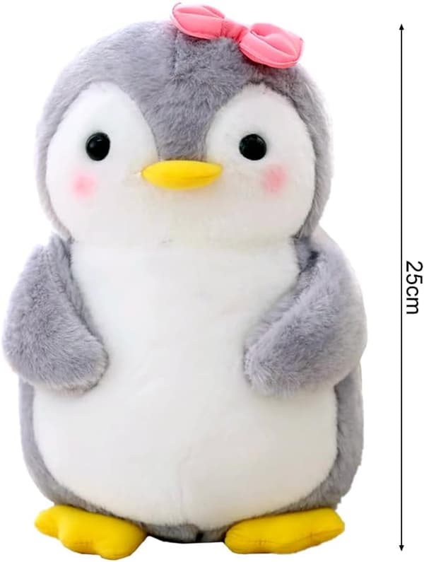 Squishmallow Plys Pingvin Legetøj - Krambart og Legbart. (Pingvin med sløjfe, 25 cm) Grå pingvin