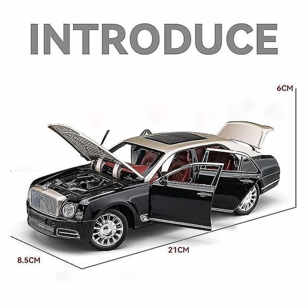 1:24 Bentley Mulsanne Diecast Toy Car Model with Sound, Light, and Pullback Function; Suitable as a Gift for Children. Black