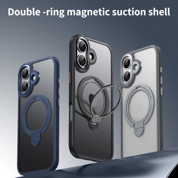 Compatible with iPhone 17 Case, with MagSafe Dual Ring Magnetic Stand. Mattblå