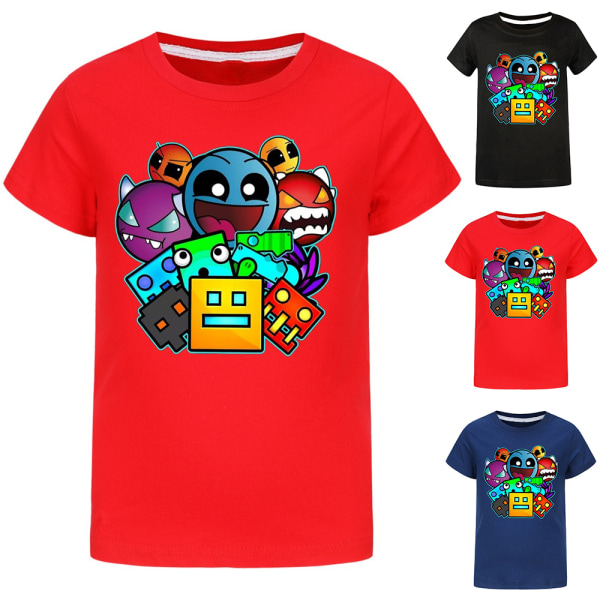 Børne Drenge Piger Geometri Dash Korthærmet T-shirt Tegneserie Print Sommer Bluser Sort 7-8 År