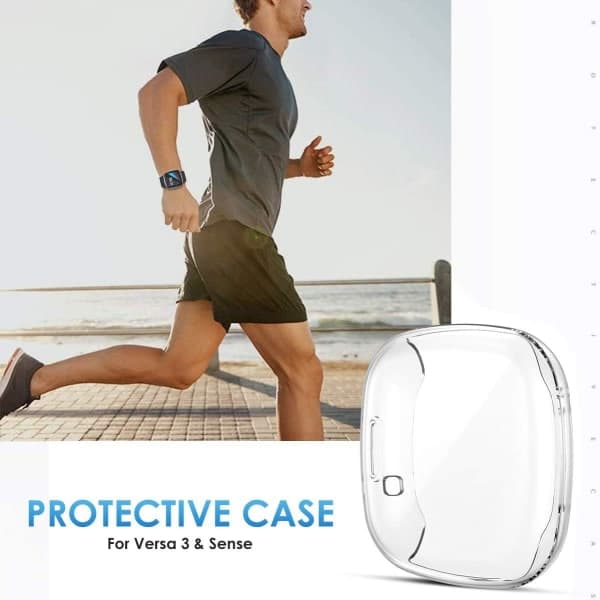 Four-pack protective cases, compatible with Fitbit Sense / Versa 3, with soft TPU-coated edges for full protection.