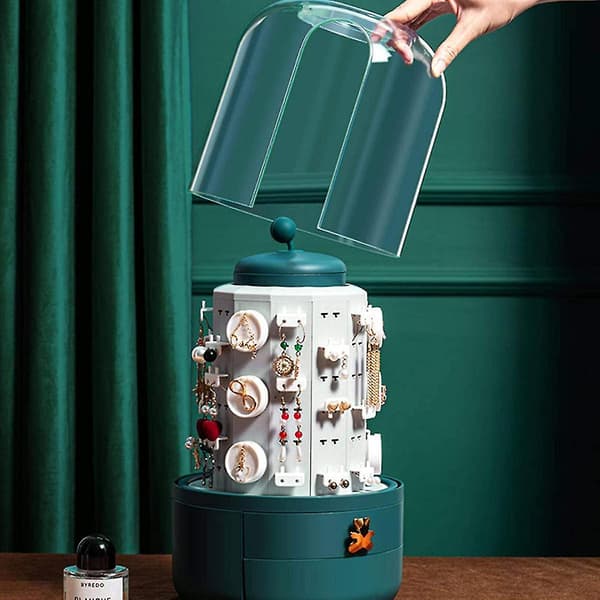Rotating Jewelry Stand and Earring Display with Built-in Jewelry Box
