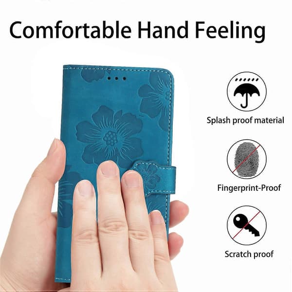 Blommigt läderfodral i plånboksstil kompatibelt med iPhone 17 Air, med handledsrem.