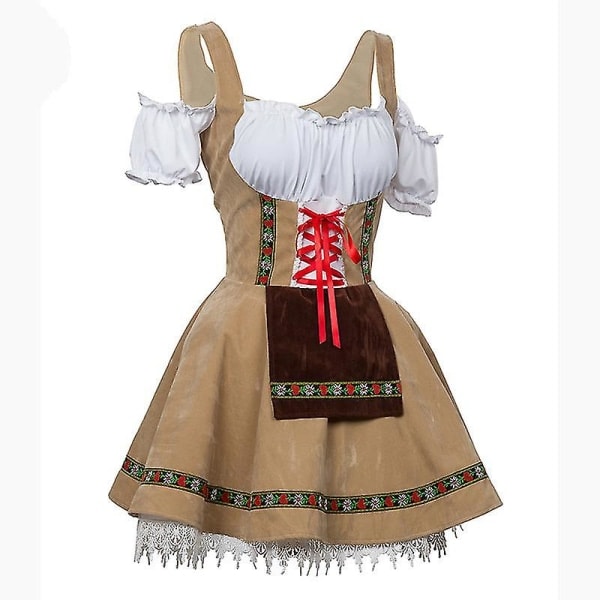 Dam Oktoberfest-kjole Tyskland Bayersk ølpige tjener Cosplay-parade Taverna Karneval Fancy Party-kjole Beige XL