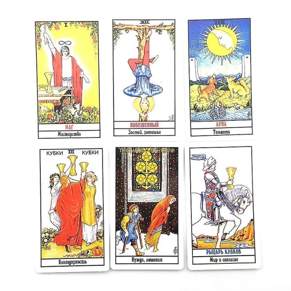 Venäläinen versio Tarot. Tarot-kortit. Rider Tarot. Tarot aloittelijoille. Tarot-pakka. Kohtalon kortit. Oracle-ennustaminen. Uusi pakka. 18 lajia