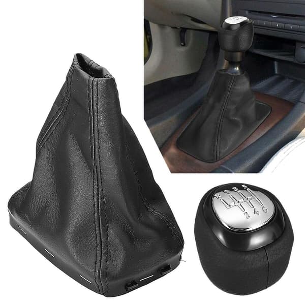 Läder växelspaksknopp med mockaskydd, kompatibel med SAAB 93 9-3 2003-2012.