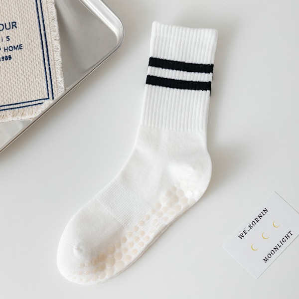 Bomulds Yoga Sokker til Kvinder - Anti-Slip Pilates Sokker, Midt-Kalv, Lange Sokker, Sportsokker, Lysegrøn Light green Average size-yoga socks