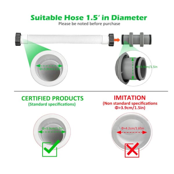 38 mm pool T-slangefitting, pool T-forbinder, poolslangefitting til 38 mm diameter slanger, tilslutningssæt til Intex Coleman pools.