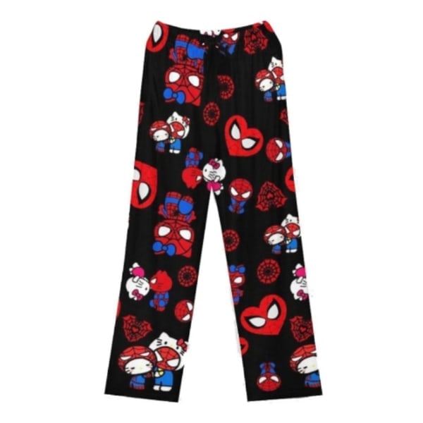 Dam Jultomte Cartoon Fleece Pyjamasbyxor, Flickor Katt Tryck Flanell Sovkläder Byxor Present (Helt Tryckt) KT Cat Red M