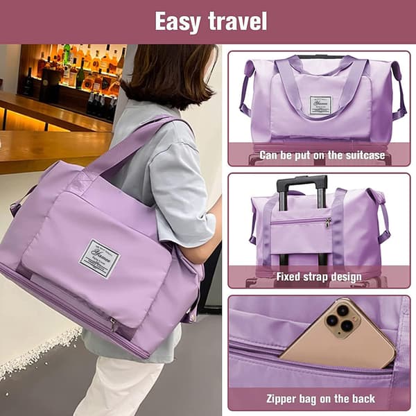 Vikbar handbagageväska med våt- och torrseparation purple