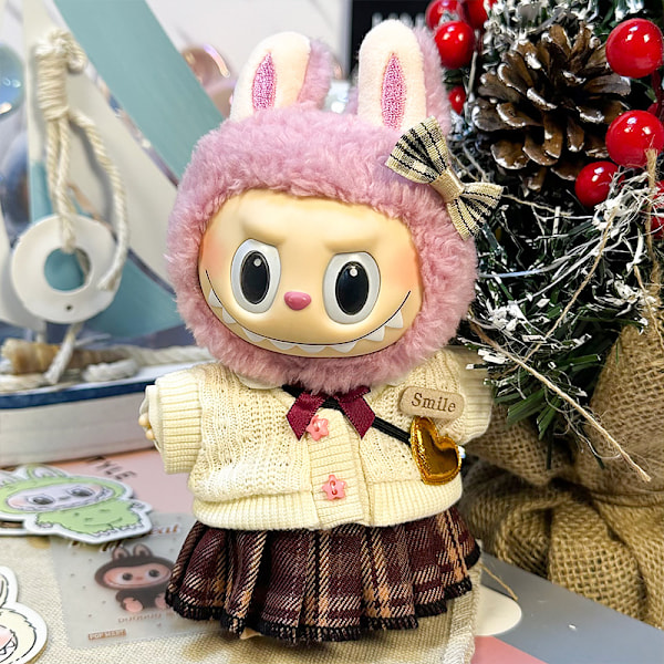 1 set LABUBU kläder, jk-set (tiara + tröja + skjorta + plisserad kjol + crossbody-väska)^^BG 15