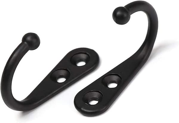 10 Black Wall Hooks/Black Coat Hangers with Single Hook and Mounting Screws