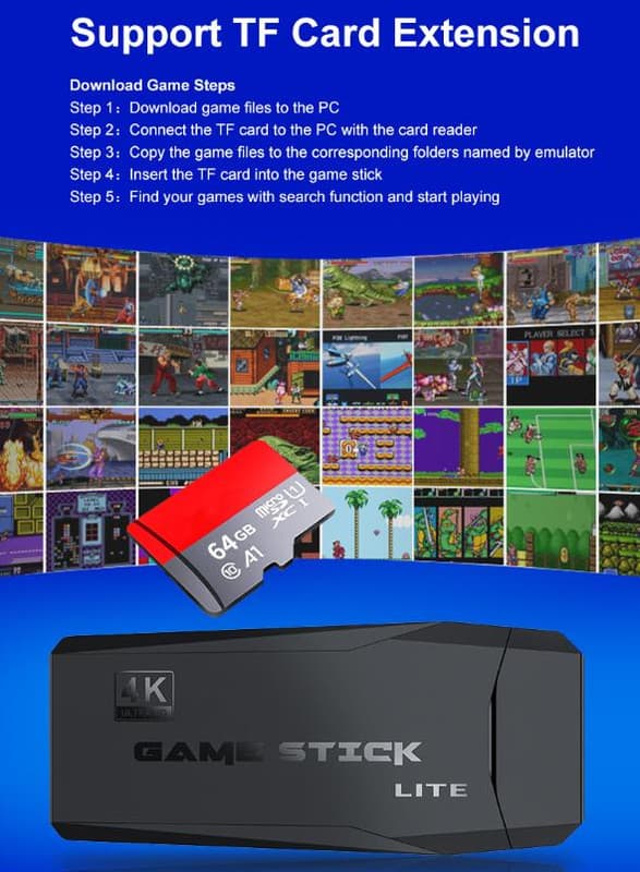 Retro 10000+ 4K HDMI TV Game Stick with 2 Wireless Controllers, 4K Game Stick 32G
