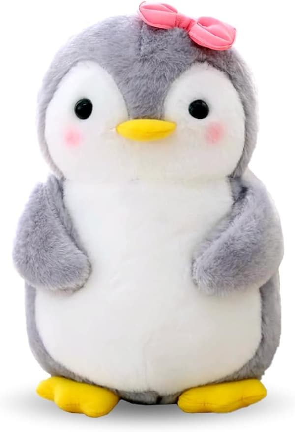 Squishmallow Plys Pingvin Legetøj - Krambart og Legbart. (Pingvin med sløjfe, 25 cm) Grå pingvin