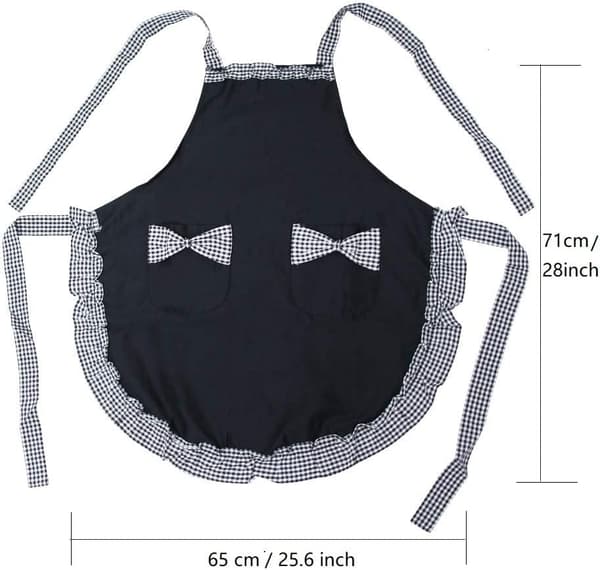 Sødt retro køkkenforklæde til kvinder med lommer, velegnet til kvinder og piger, mors dags-gave (sort).