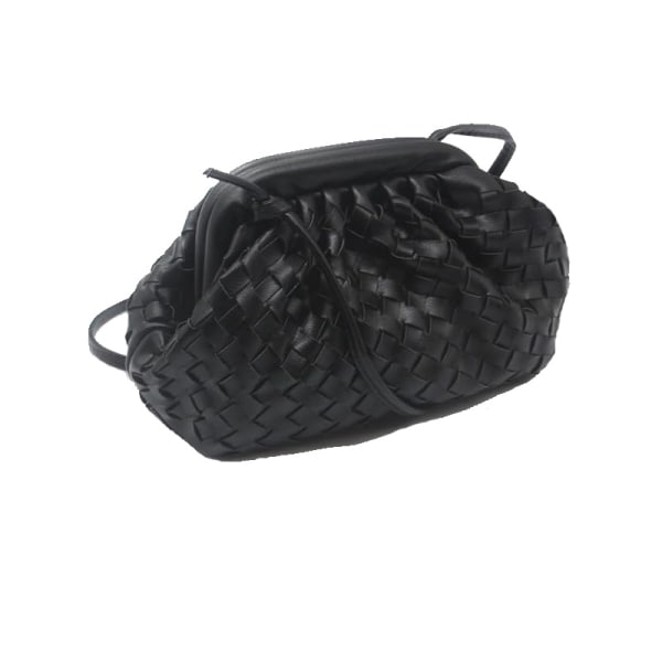 Pu vävd väska Satchel Cloud Mini läder clutchväska Black svart