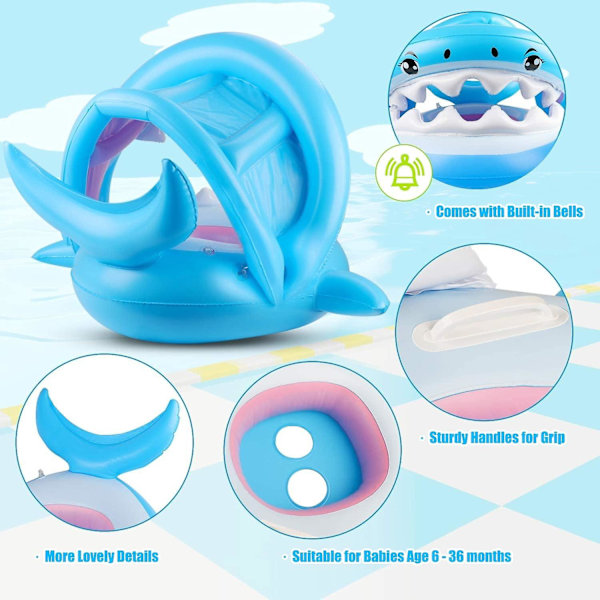 Baby Pool Float med Tak UPF50+ Solskydd Uppblåsbar Baby Float Vattenleksaker Sommarleksaker Baby Simma Float för Pool Åldrar 6-36 Månader