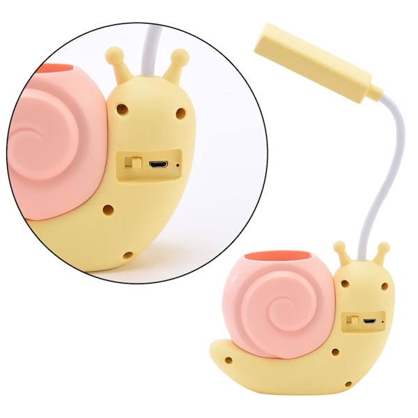 Söt Barnlampa med Pennhållare, Snigelformad USB-Laddning för Studenter