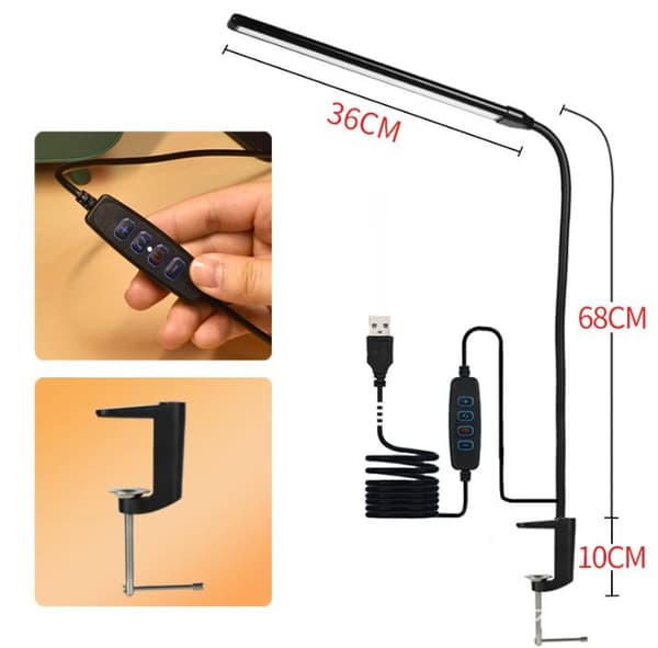Home/Office Desk Lamp, Dimmable Gooseneck Clamp Lamp, Touch Control, Adjustable Desk Light, Suitable for Work Areas (Black).