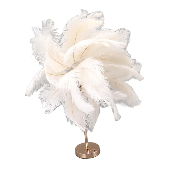 Ostrich Feather Table Lamp, Rechargeable, Modern Romantic Decorative Lamp, Bedroom Lamp, Bedside Lamp, Home Decor. White