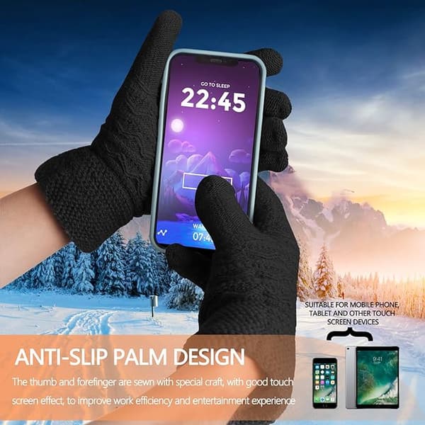 Dam touchscreen varma vinterhandskar, stickade ullhandskar, fleecefoder, lämpliga för kallt väder. Black