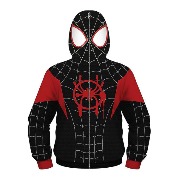 Barn Dreng Spider-Man Hoodies Hættetrøje Lynlås Rock Jakke Top Yderbeklædning Fans Gave Sort Miles 8-11 År