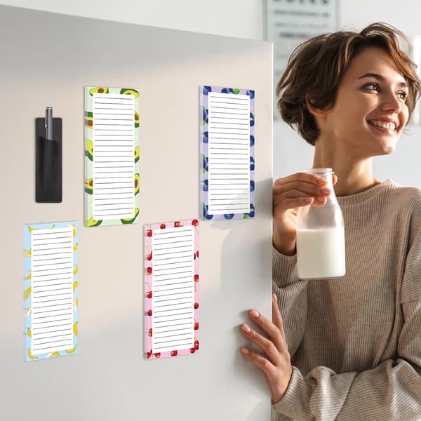 4-pack Magnetic Notepads, Suitable for Office - 200 Fruit Patterned Shopping Lists, with Pen Holder, Strong Magnetic Refrigerator Magnets. Fruit 2