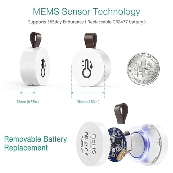 Bluetooth-lämpömittari ja kosteusmittari, mini sisätilojen lämpötila- ja kosteusanturi sovelluksella, tiedon vienti