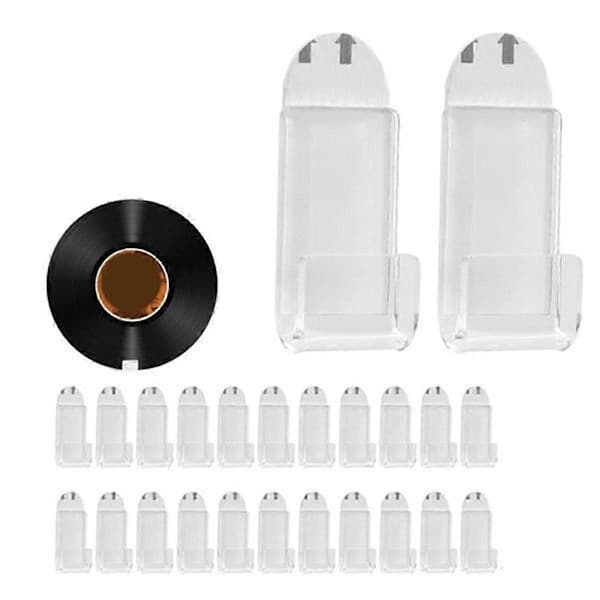 Transparent Wall Mount Record Display Shelf with 24 Self-Adhesive Acrylic Hooks for Vinyl.