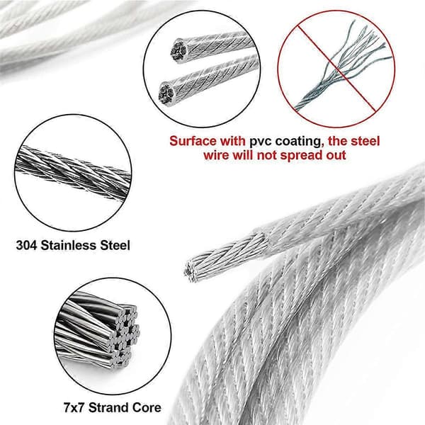 Justerbar billedramme ophængningswire, 50 lbs bæreevne, ophængningsudstyr, 2m x 1.5mm wire silver