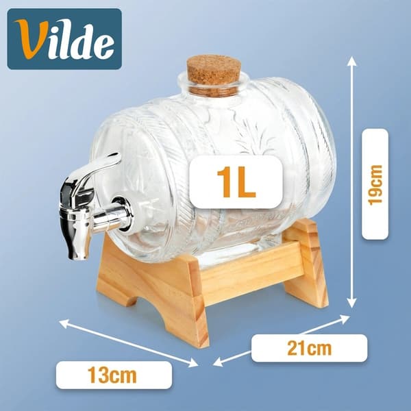 1-liters drikkedispenser i glas med hane og stativ. 1115