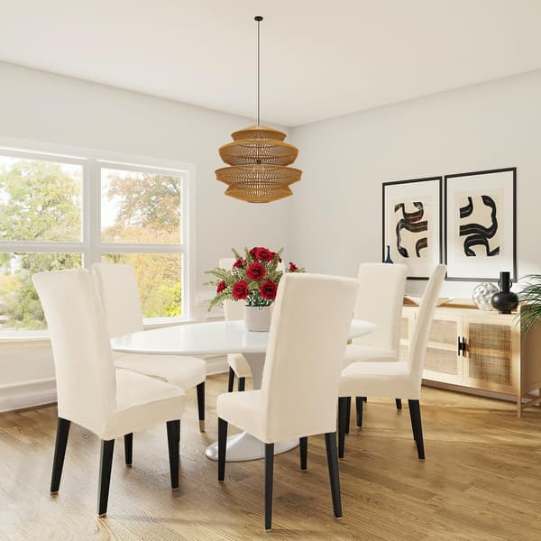 6-Delars Jacquard Elastiska Stolsöverdrag - Lätta att Sköta och Hållbara Beige