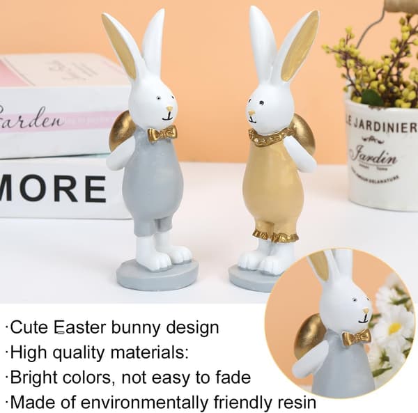 Easter Bunny Figurines, Resin Rabbit Statues, Easter Bunnies Holding Golden Eggs, Easter Decorations