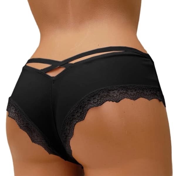 Women's Lace Panties Seamless Underwear Solid Color Briefs Black