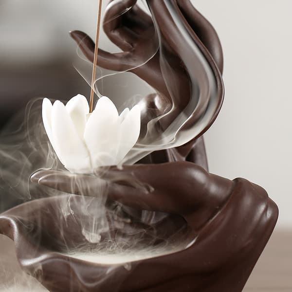 Buddhas hånd lotus røkelsesbrenner, keramisk aromaterapi diffuser, hjemmeinnrednings ornament White lotus