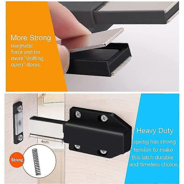 Kraftiga tryckknappsdörrlås (4-pack) - Tryckknappsöppning skåpsinredning - Magnetiska kontaktdörrlås