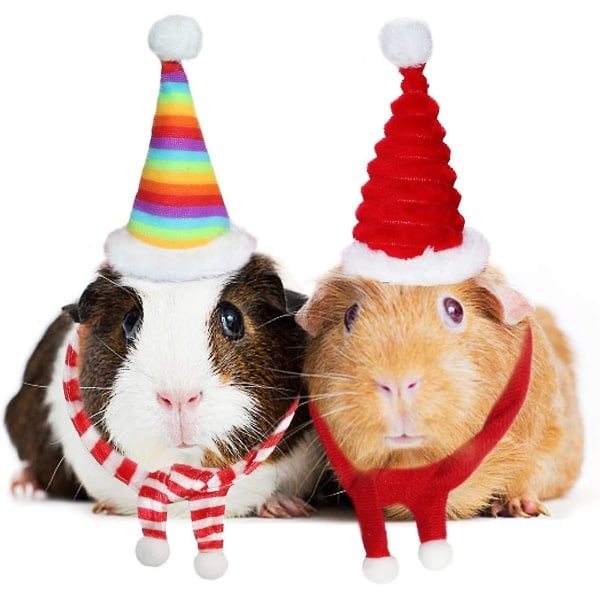 2 st Marsvins Juldräkter - Julhatt och Halsduk för Marsvin Chinchilla Igelkott och Andra Husdjur