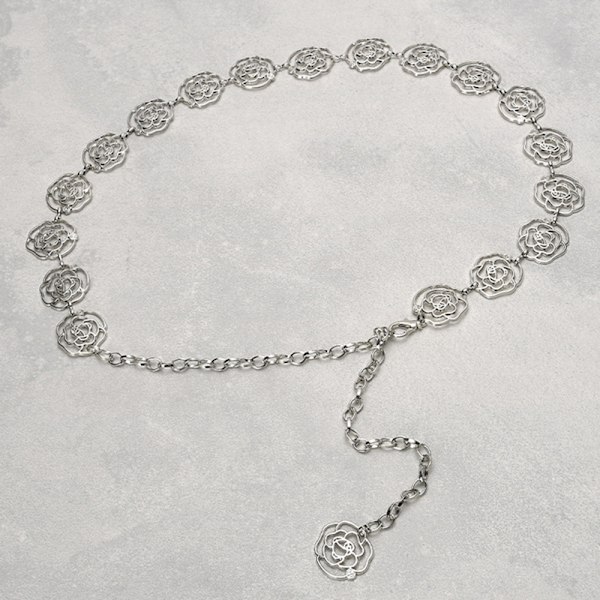 Metallisk midjekedja för damer, blomma, accessoar, kroppssmycke 10621 silver