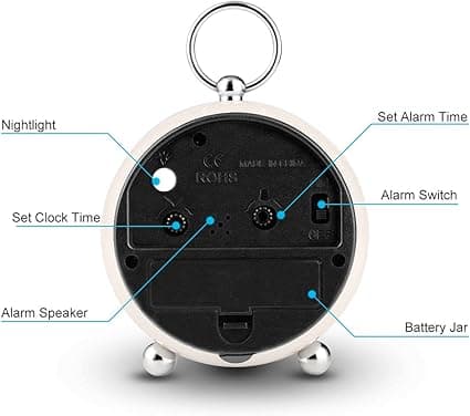 Tyst väckarklocka för sängbord, batteridriven, bordsklocka utan tickande ljud. E